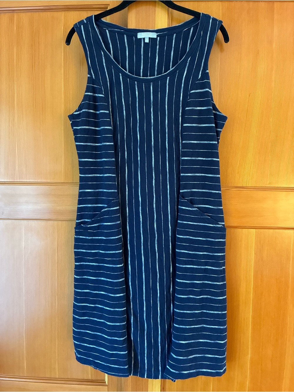 Habitat Clothes To Live In Dress M Navy Blue White Striped Pockets Lagenlook
